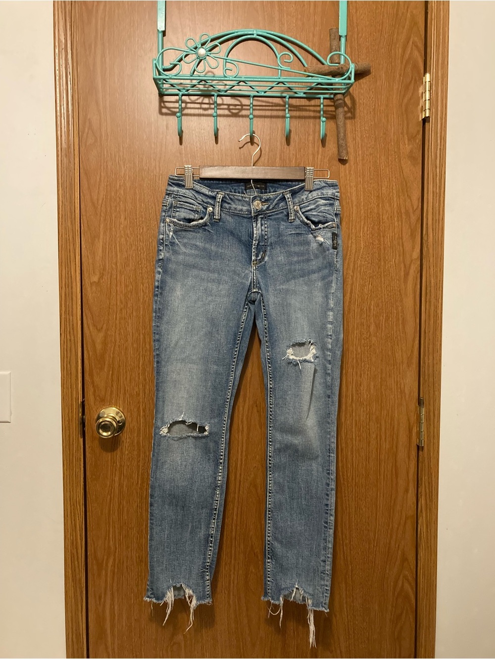 Silver Jeans Light Blue Distressed Straight-Leg Jeans